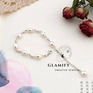 Natural freshwater pearl bracelet 925 Sterling silver beads handmade Jewelry for Women - White