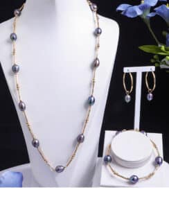 Gold Plated Jewelry Sets Freshwater Pearl set  Necklace, Bracelet, Earrings