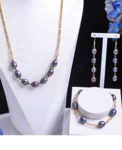 Women's Pearl jewelry Set Freshwater Baroque Pearl black Bracelets, Earrings, necklace