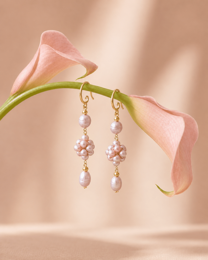 Pink pearl earrings