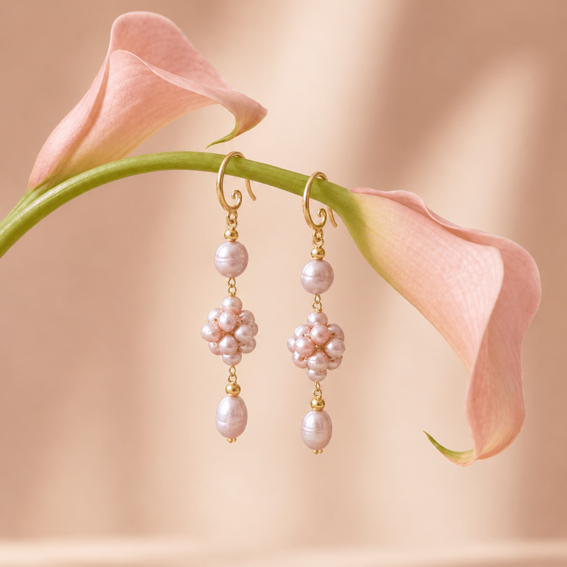 Pink pearl earrings