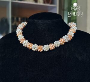 Romantic Pink & White Pearl Flower Collar Choker Necklace