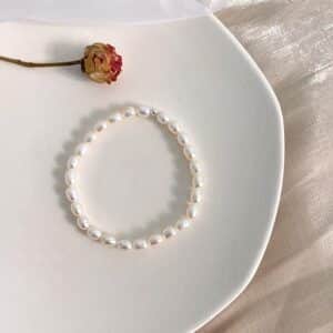 Elastic Freshwater Pearl Bracelet, - White