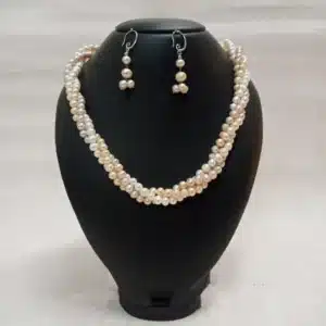 Twisted  Natural Freshwater Pearl Pendant Necklace Set for Women