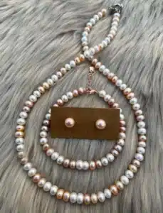 Original Fresh Water Pearl Necklace With Bracelet Multi Color 7-8 MM Button Shape