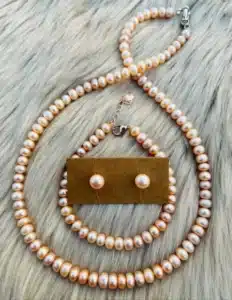 Original Fresh Water Pearl Necklace With Bracelet Multi Color 7-8 MM Button Shape