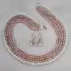 Original Fresh Water Pearl Necklace  White And Lavender Color 5-8 MM Rice Pearl 5 Layer