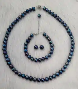 Original Fresh Water Pearl Necklace With Bracelet Black Color 7-8 MM