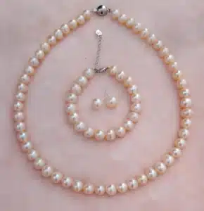 Original Fresh Water Pearl Necklace With Bracelet Pink Color 7-8 MM