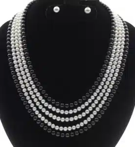 Original Fresh Water Pearl Necklace Black And White 7-8 MM Pearl 5 Layer