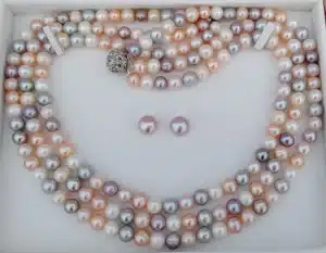 Original Fresh Water Pearl Necklace  Multi Color 3 Layer