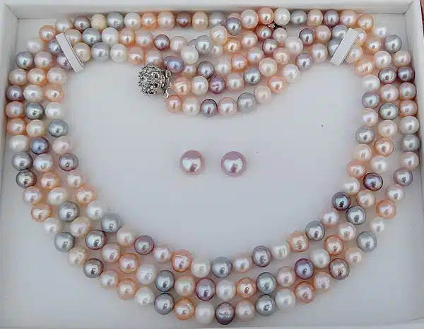 Original Fresh Water Pearl Necklace  Multi Color 3 Layer