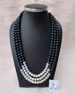 Original Fresh Water Pearl Necklace  White And Black Color 7-8 MM 3 Layer