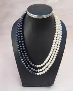AAA Freshwater Black & White Pearl Necklace | 7–8mm | 3 Layer | 17–19 Inch