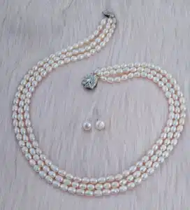 Original Fresh Water Pearl Necklace Rice Pearl 3 Layer