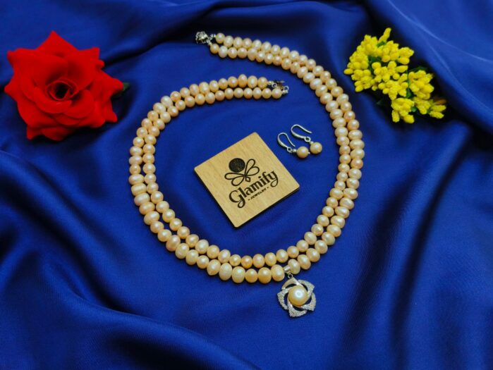 2 layer fresh water pearl pendant necklace with Earrings