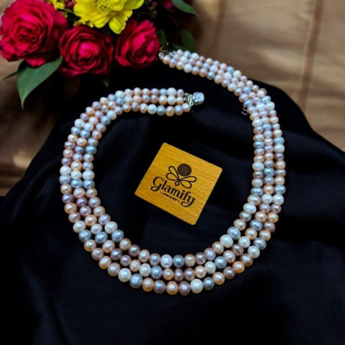 Original Fresh Water Pearl Necklace  Multi Color 3 Layer - Image 4