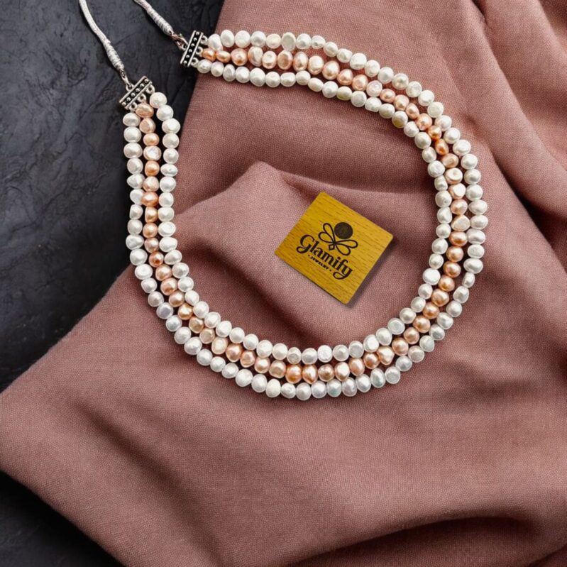 Original Fresh Water Pearl Necklace 7-8 mm 3layer White & pink color