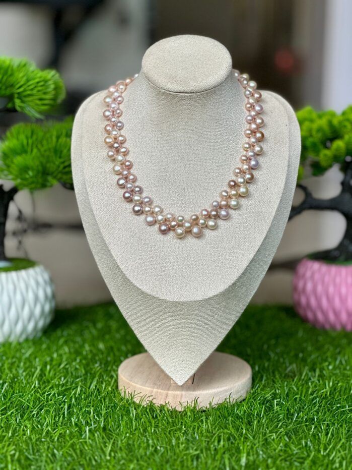 Multi-Strand Freshwater Pearl Necklace - Layered Mixed Colors - Image 5