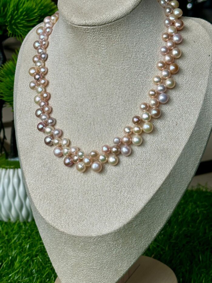 Multi-Strand Freshwater Pearl Necklace - Layered Mixed Colors - Image 4
