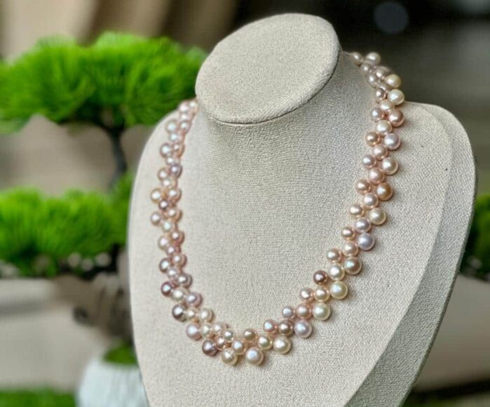 Multi-Strand Freshwater Pearl Necklace - Layered Mixed Colors - Image 2