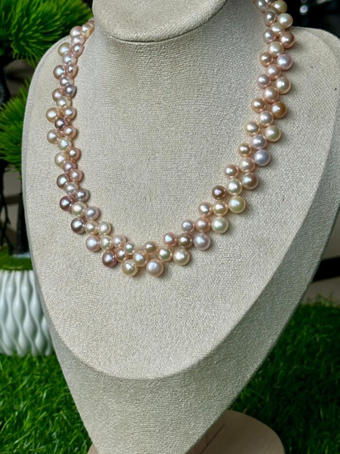 Multi-Strand Freshwater Pearl Necklace - Layered Mixed Colors - Image 6