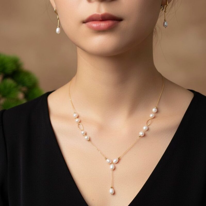 Natural Freshwater Pearl Pendant Necklace Set for Women