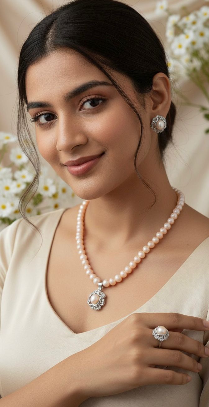 925 Sterling Silver - Pink Freshwater Pearl Pendant Set