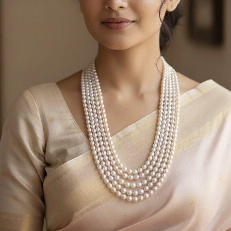 Original Fresh Water Pearl Necklace Fresh water pearl White Color 7-8 MM Rice Pearl 5 Layer