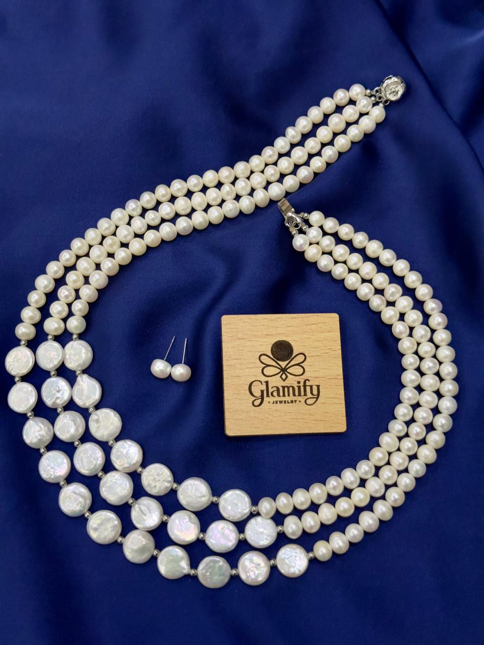 Coin Pearl & Freshwater Pearl Necklace with Earring Set - Image 2
