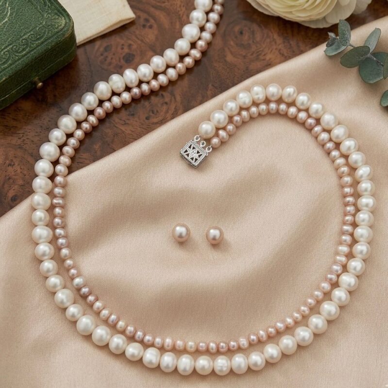Original Fresh Water Pearl Necklace 2 Color 7-8 MM 2 Layer