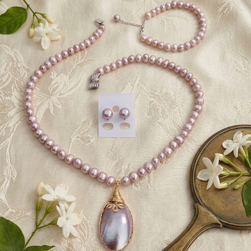 Original Fresh Water Pearl Necklace Set With Bracelet