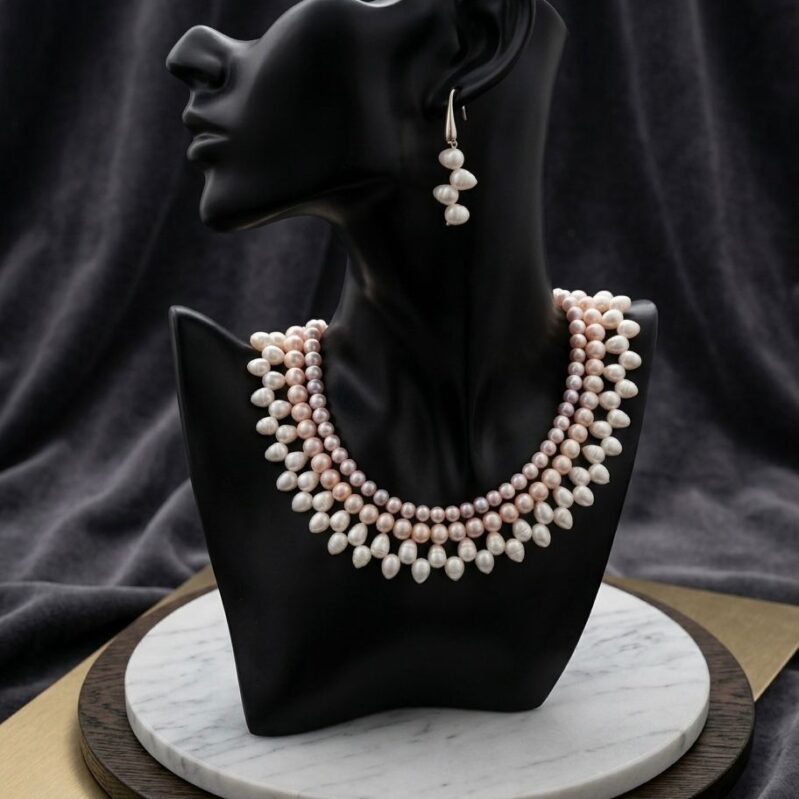 Original Fresh Water Pearl Necklace  Wave Shape 3 Color 5-8 MM 3 Layer