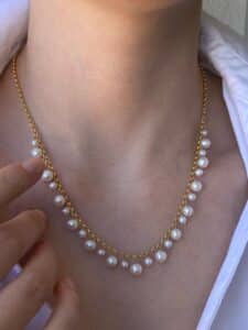 18K Gold plated  Handmade Fresh water  Pearl Chain Link Necklace for Women,