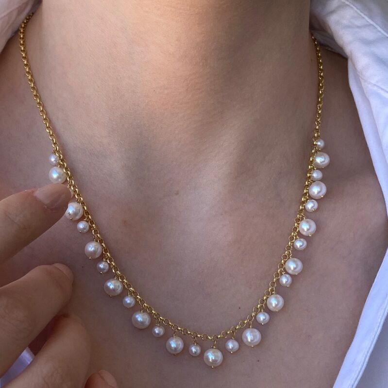 18K Gold plated  Handmade Fresh water  Pearl Chain Link Necklace for Women,