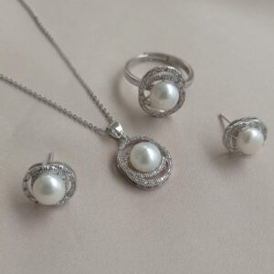Freshwater Pearl Pendant with Ring & Earring Set For Women