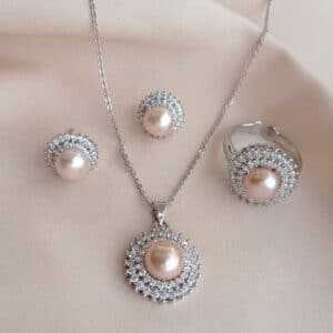 Freshwater Pearl Pendant with Ring, Earring Set For Women.