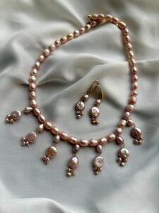 Coin and Rice Pearl Necklace with Stunning Earring jewellery set