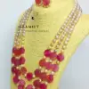 7-8 mm Royal Elegance: 3-Layered Round Pearl Necklace with Exquisite Stones - Image 4