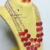 7-8 mm Royal Elegance: 3-Layered Round Pearl Necklace with Exquisite Stones - Image 3