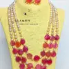 7-8 mm Royal Elegance: 3-Layered Round Pearl Necklace with Exquisite Stones - Image 2