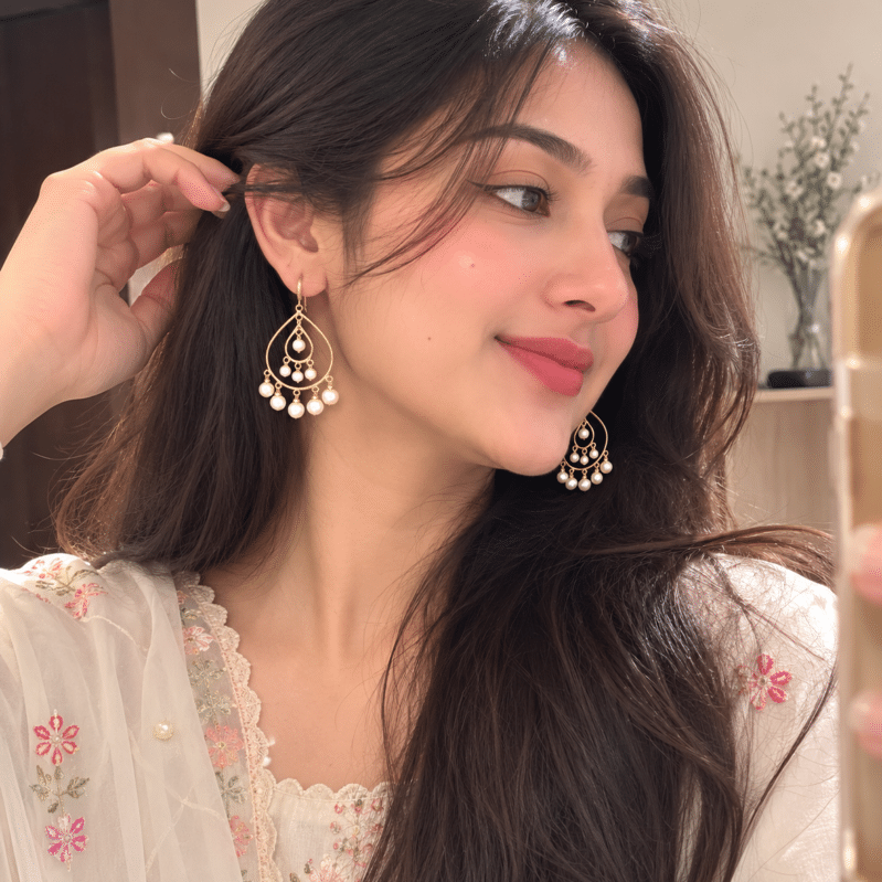 Gleaming Goddess Freshwater Pearl Earrings 18k Gold plated
