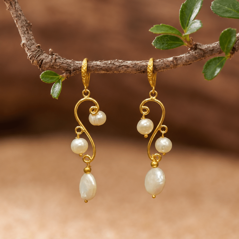 Golden Elegance Pearl Drop Earrings