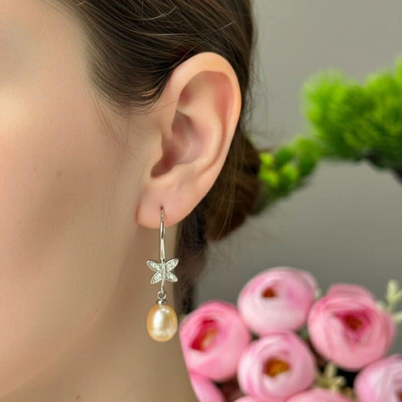 Alluring Pearl Earrings 925 silver with Pink pearl