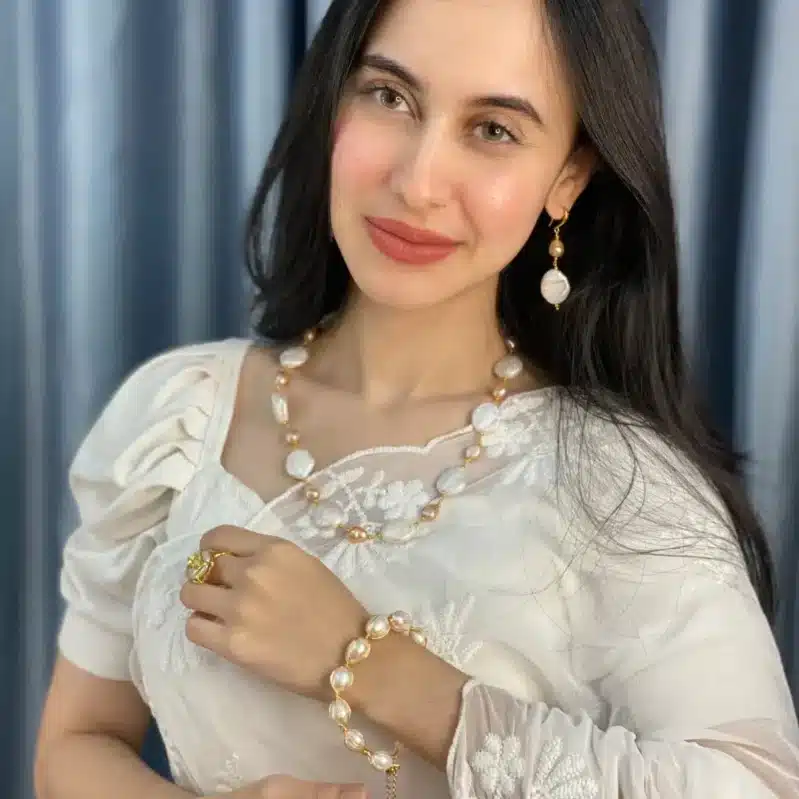 Freshwater Pearl; Coin Pearl Necklace Set with Earrings