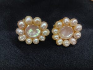 Gold Plated Shimmering Pink Coin Pearl  Earrings