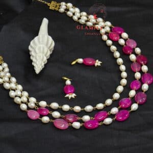 Fresh water pearl & Rubi Stone with earring