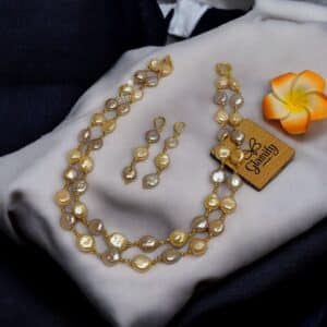 Elegant Pink and Purple Coin Pearl Two-Layer Necklace with Earrings