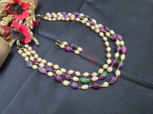 Freshwater Pearl, Onyx, Panna, and Ruby Necklace Set