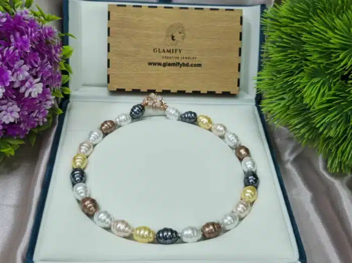 18-Inch Multicolor Textured Shell Pearl Necklace (12mm) with Floral Clasp - Image 2
